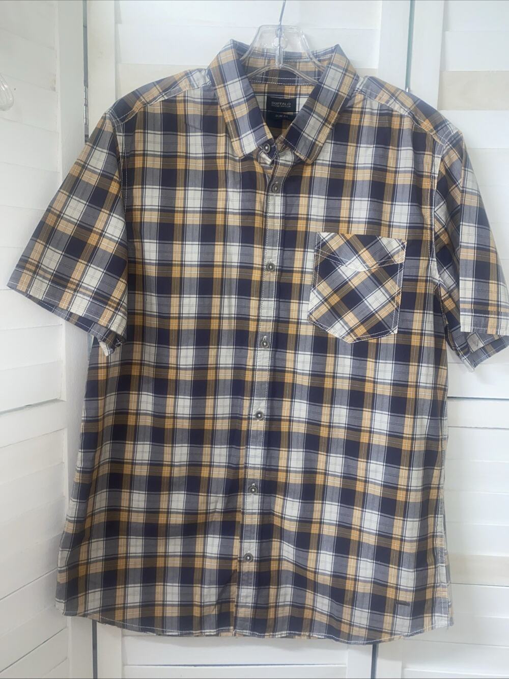 Buffalo David Bitton Shirt Men’s Large Button Up Cotton Plaid Short Sleeve